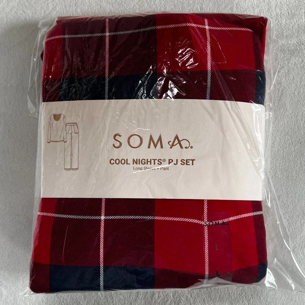 NWT Soma COOL NIGHTS Long Sleeve Pj Set - Color -BLANKET PLAID NAVY - Size L - Picture 11 of 11